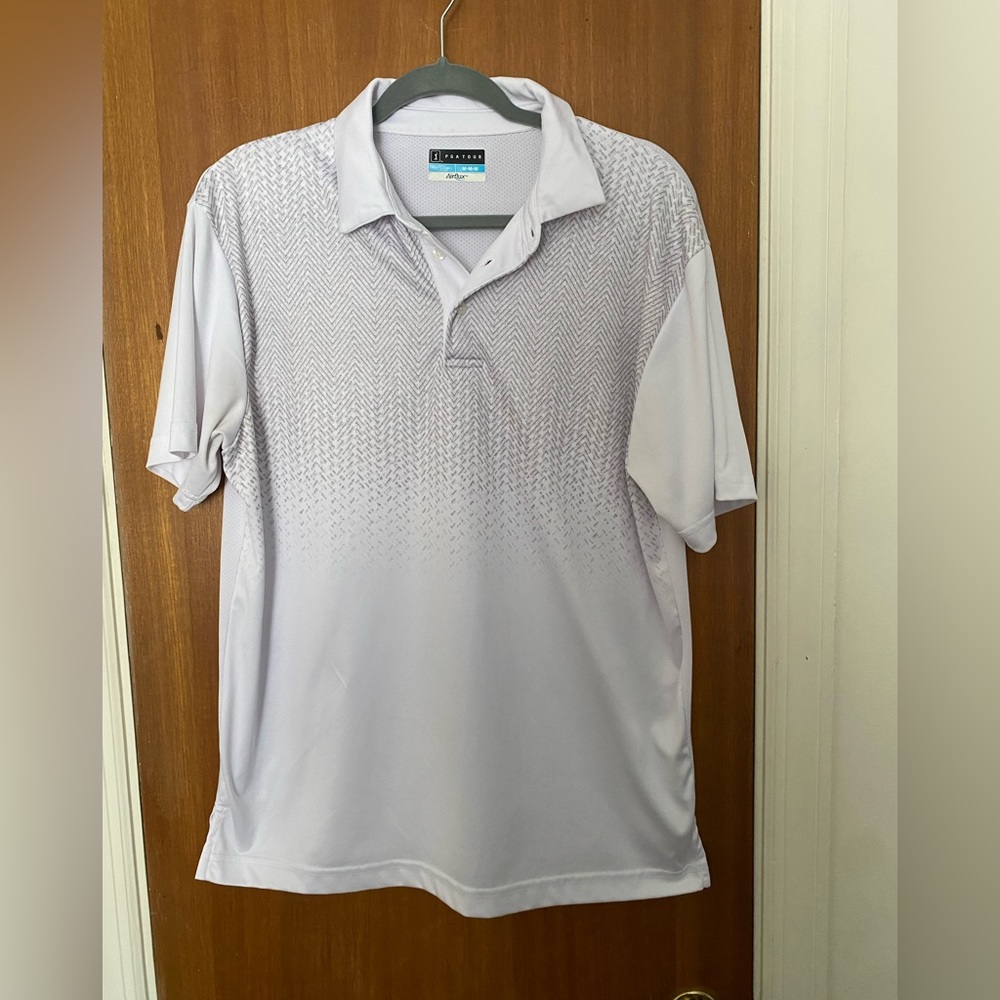 PGA Men’s White/Gray Polo Golf Shirt -Sz Med